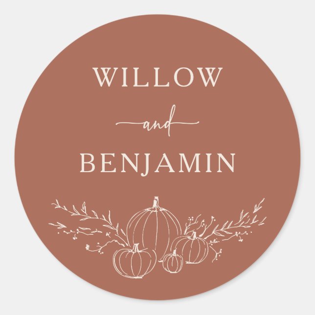 Rond Sticker Mariage de automne simple (Devant)