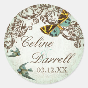 Rond Sticker Mariage de Botanica ou phoque - Aqua Blue