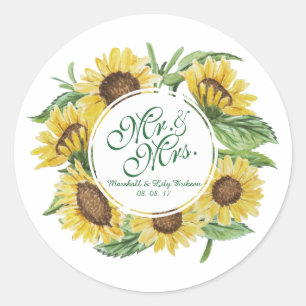 Rond Sticker Mariage de couronne de tournesol personnal