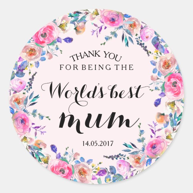 Rond Sticker Mariage de  de couronne rose (Devant)