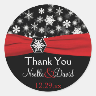 Rond Sticker Mariage de flocons de neige noirs, blancs 