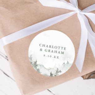 Rond Sticker Mariage de forêt aquarelle