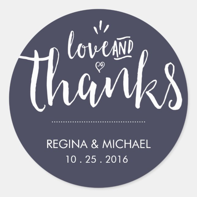 Rond Sticker Mariage de Merci de script bleu marine (Devant)