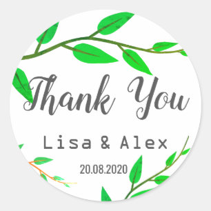 Rond Sticker Mariage de Merci de texte pour Feuilles ve