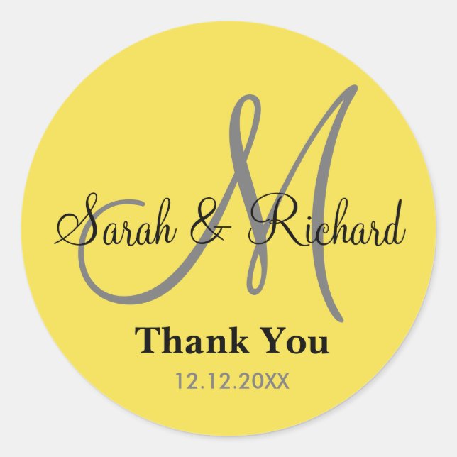 Rond Sticker Mariage de Merci jaune (Devant)