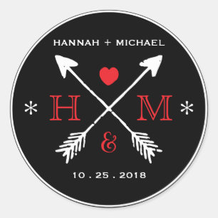 Rond Sticker Mariage de Monogramme de Flèche de Coeur R