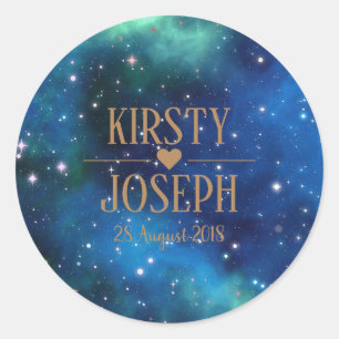 Rond Sticker Mariage de monogramme de galaxie spatiale