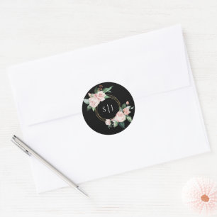 Rond Sticker Mariage de Monogramme noir flush