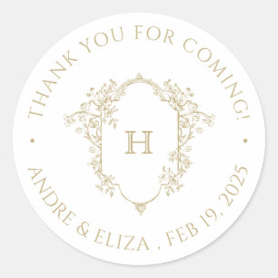 Rond Sticker Mariage de Monogramme Or Floral