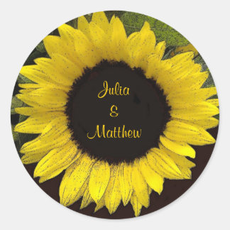 Rond Sticker Mariage de tournesol jaune