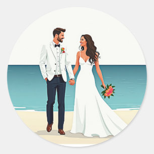 Rond Sticker Mariage en bord de plage