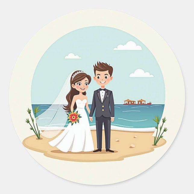 Rond Sticker Mariage en bord de plage (Devant)