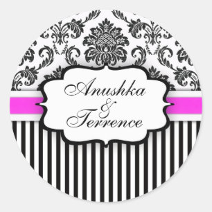 Rond Sticker Mariage en damas noir et rose