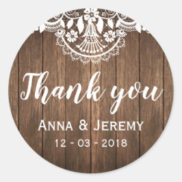Rond Sticker Mariage en dentelle de bois rustique