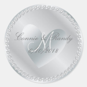 Rond Sticker Mariage en diamant d'argent et monogramme 