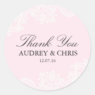 Rond Sticker Mariage en Merci de dentelle rose