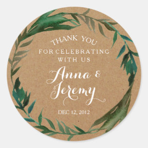 Rond Sticker Mariage en papier Kraft rustique vert