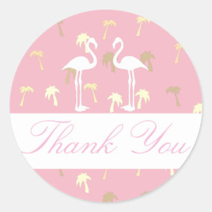 Rond Sticker Mariage Flamant rose Palm Trees