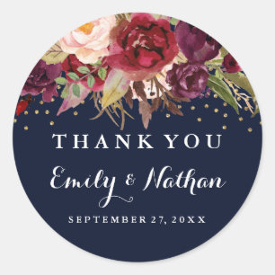 Rond Sticker Mariage floral Confetti de la marine bourg