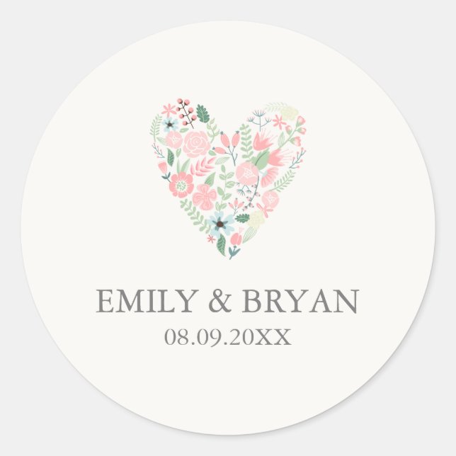Rond Sticker Mariage Floral Moderne (Devant)