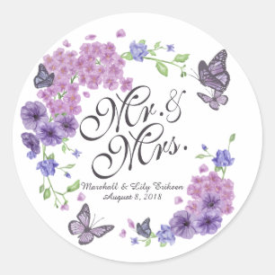 Rond Sticker Mariage Floral Papillons personnalisés