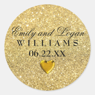 Rond Sticker Mariage Gold Bride Groom avec coeur