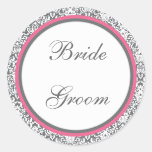 Rond Sticker Mariage gris Damas (rose)
