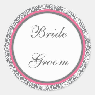 Rond Sticker Mariage gris Damas (rose)