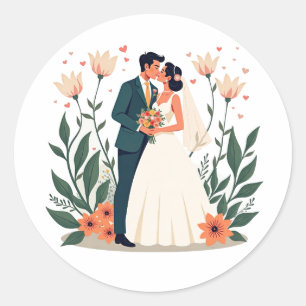 Rond Sticker Mariage Love Blossoms