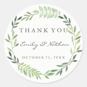 Rond Sticker mariage Merci feuille aquarelle