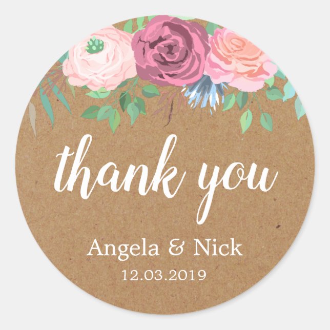 Rond Sticker Mariage Merci Kraft (Devant)
