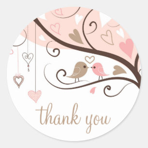 Rond Sticker Mariage Merci rose et Brown Lovebirds
