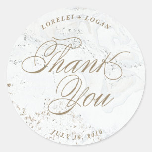 Rond Sticker Mariage moderne en marbre   Or