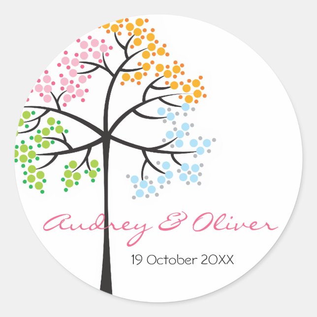 Rond Sticker Mariage moderne Whimsical Four Seasons Tre (Devant)