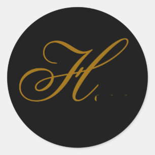 Rond Sticker mariage Monogram H Gold & Black Seal