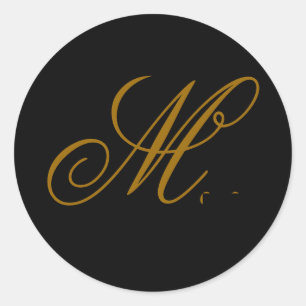 Rond Sticker mariage Monogram M Gold & Black Seal
