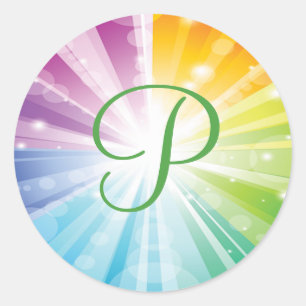 Rond Sticker Mariage Monogram Rainbow Strited Sunburst