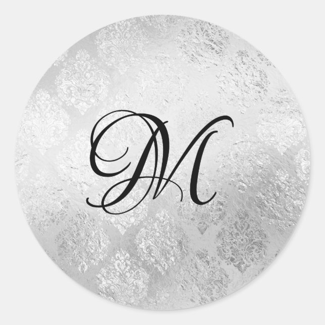 Rond Sticker Mariage Monogramme Argent (Devant)