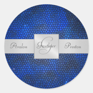 Rond Sticker Mariage Monogramme en verre bleu