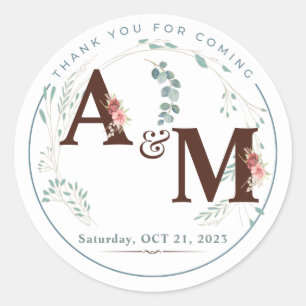 Rond Sticker Mariage Monogramme Eucalyptus