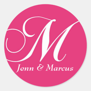 Rond Sticker Mariage Monogramme M personnalisable rose