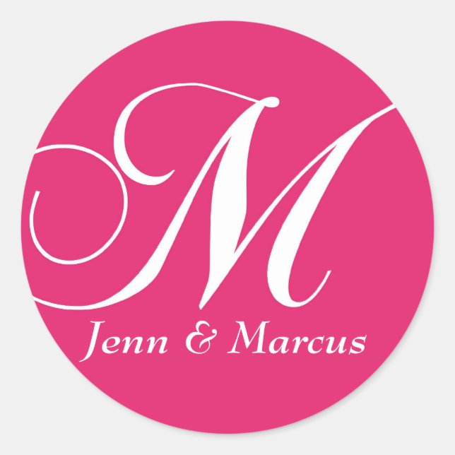 Rond Sticker Mariage Monogramme M personnalisable rose (Devant)