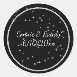 Rond Sticker Mariage Monogramme noir et argent