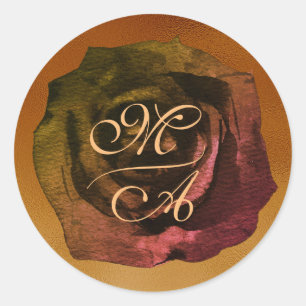 Rond Sticker Mariage Monogramme Rose foncé