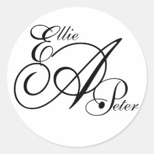 Rond Sticker Mariage Monogramme Trois lettres et noms