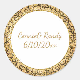 Rond Sticker Mariage Motif Monogram Elegant Gold