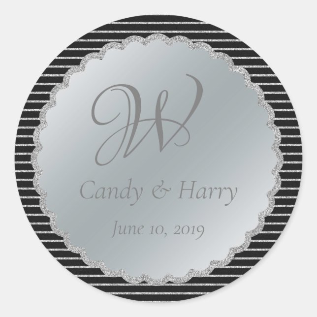 Rond Sticker Mariage noir et argent (Devant)