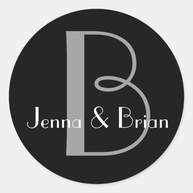 Rond Sticker Mariage noir et blanc Monogramme (Devant)