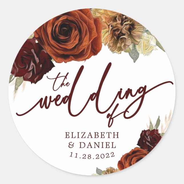 Rond Sticker Mariage Pampas Fleurs Rustiques (Devant)
