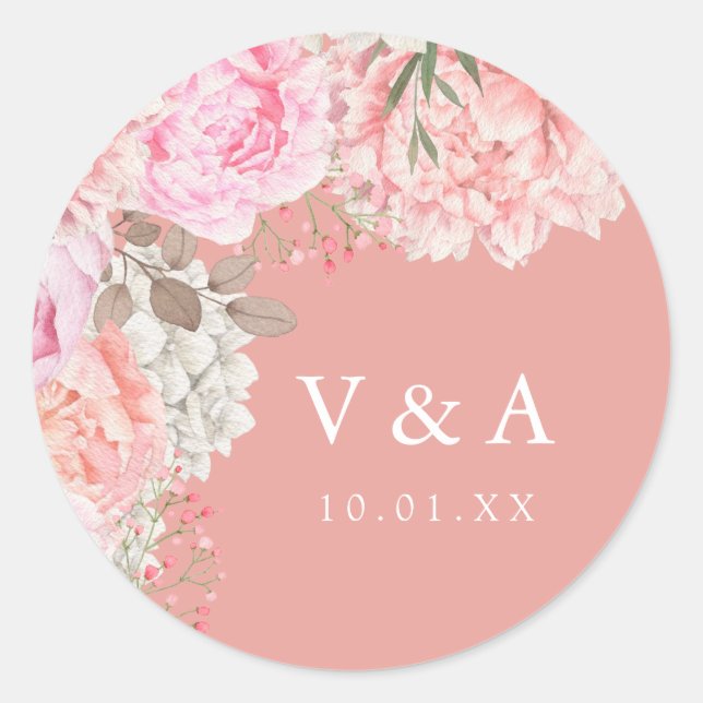 Rond Sticker Mariage Peach Peony (Devant)